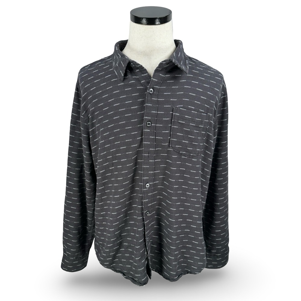 Marmot Mountain Works Men Gray Striped Herringbone Flannel Shirt Large M13561